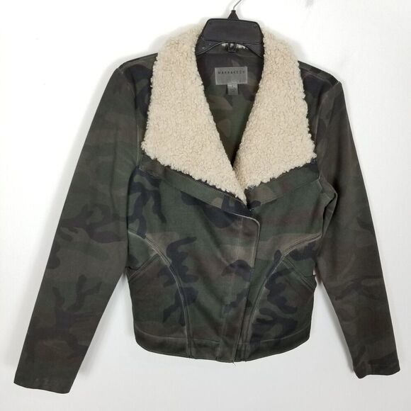 Anthropologie Marrakech Women  Sherpa Collar Green Camo Moto Jacket Size M Boho - Picture 1 of 8
